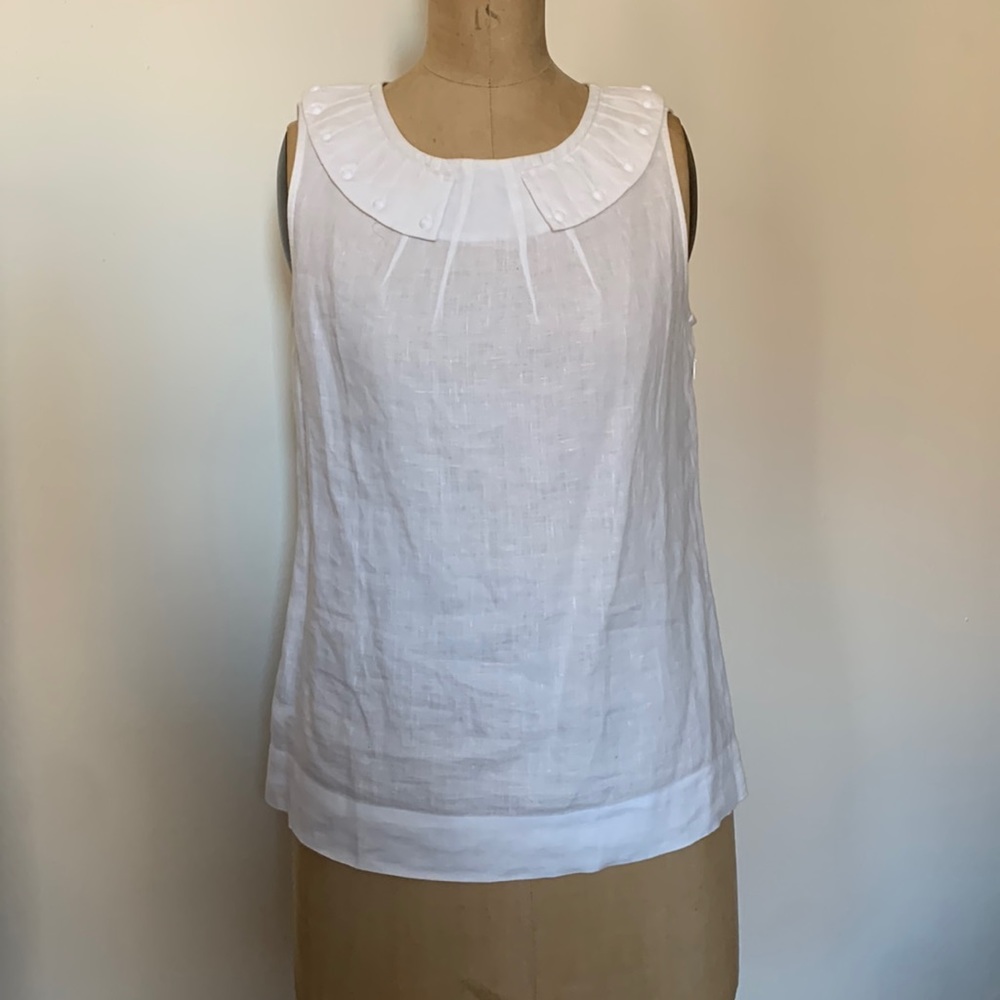 Boden women’s white linen sleeveless top, size US 8.